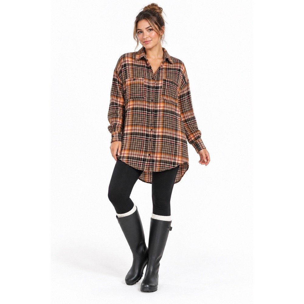 Walter Baker Plaid Tunic Shirt Womens Est M/L Viscose Button Down Fall Cabin